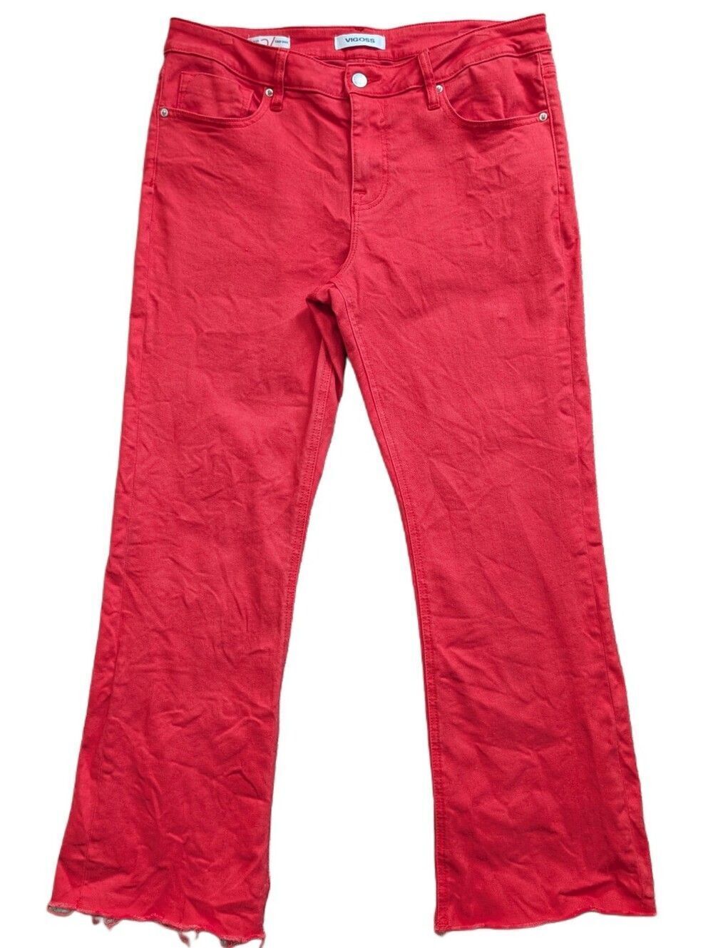 Vigoss Womens Red Marley Mid Rise Crop Boot Distressed Hem Flared Jeans Size 31